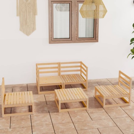 vidaXL Juego de muebles de jardín 5 piezas madera maciza de pino