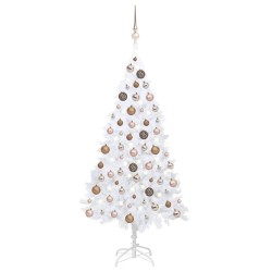 vidaXL Árbol de Navidad preiluminado con luces y bolas blanco 120 cm