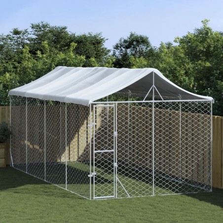 vidaXL Perrera de exterior con toldo acero galvanizado plata 3x6x2,5 m