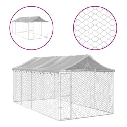 vidaXL Perrera de exterior con toldo acero galvanizado plata 3x6x2,5 m