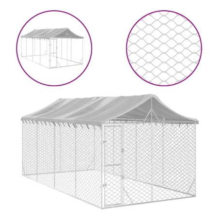 vidaXL Perrera de exterior con toldo acero galvanizado plata 3x6x2,5 m