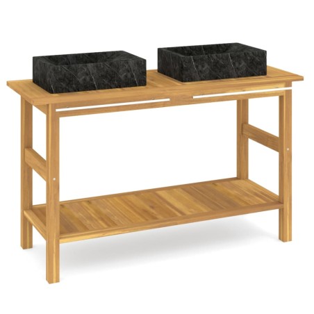 vidaXL Tocador de baño madera maciza de teca con lavabos mármol negro