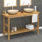 vidaXL Tocador de baño madera maciza de teca con lavabos mármol crema vidaXL Tocador de baño madera maciza de teca con lavabos mármol crema