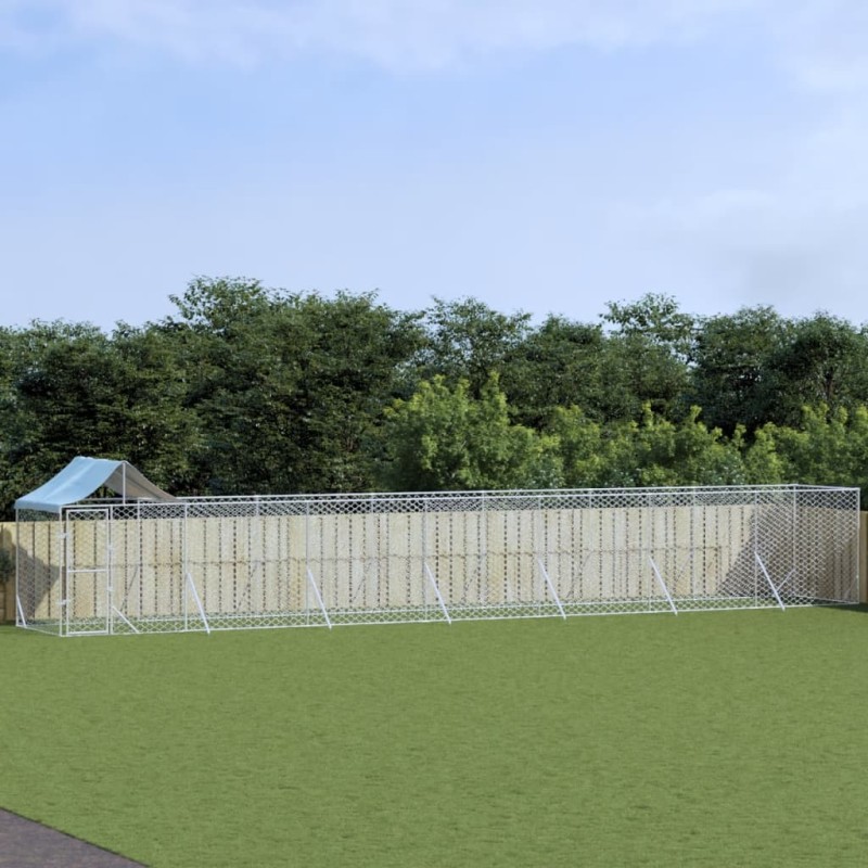 vidaXL Perrera de exterior con techo acero galvanizado plata 14x2x2,5m vidaXL Perrera de exterior con techo acero galvanizado plata 14x2x2,5m
