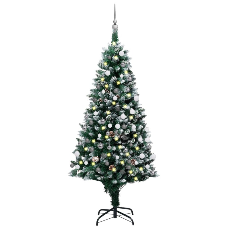 vidaXL Árbol de Navidad helado con luces, bolas y piñas 180 cm vidaXL Árbol de Navidad helado con luces, bolas y piñas 180 cm