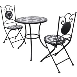 vidaXL Set de mesa y sillas de jardín 3 piezas mosaico blanco y negro