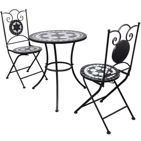 vidaXL Set de mesa y sillas de jardín 3 piezas mosaico blanco y negro