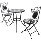 vidaXL Set de mesa y sillas de jardín 3 piezas mosaico blanco y negro