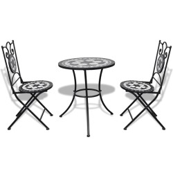 vidaXL Set de mesa y sillas de jardín 3 piezas mosaico blanco y negro