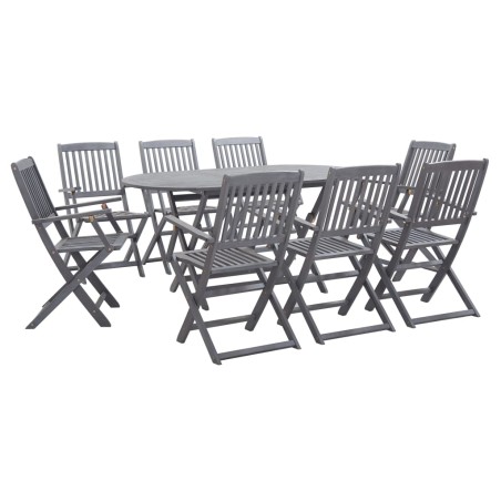 vidaXL Juego de comedor de jardín 9 pzas madera maciza de acacia gris