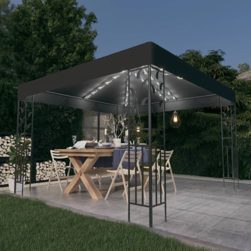 vidaXL Cenador con tira de luces LED 3x3 m gris antracita vidaXL Cenador con tira de luces LED 3x3 m gris antracita