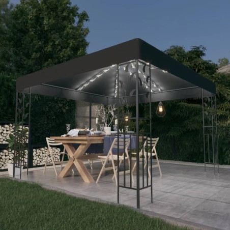 vidaXL Cenador con tira de luces LED 3x3 m gris antracita