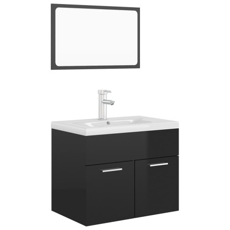 vidaXL Juego de muebles de baño madera de ingeniería negro brillo
