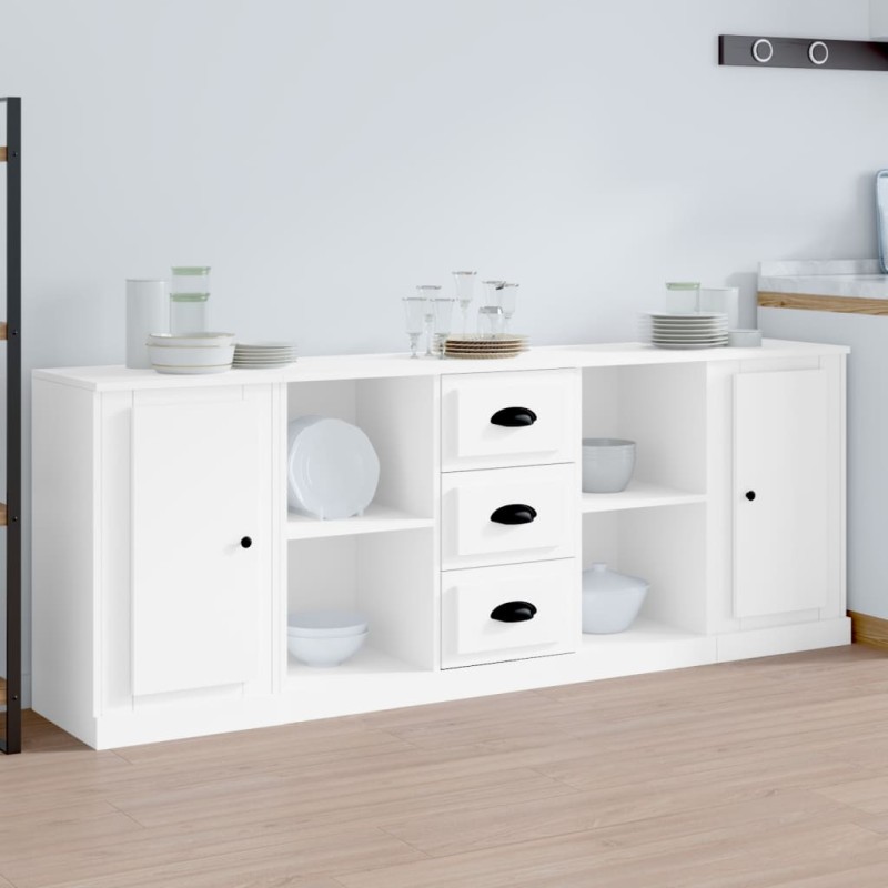 vidaXL Aparadores 3 piezas madera contrachapada blanco vidaXL Aparadores 3 piezas madera contrachapada blanco