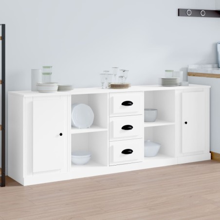 vidaXL Aparadores 3 piezas madera contrachapada blanco