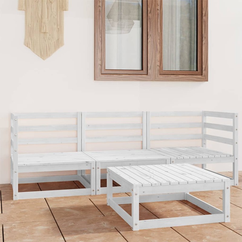 vidaXL Set de salón de jardín de 4 pzas blanco madera maciza de pino vidaXL Set de salón de jardín de 4 pzas blanco madera maciza de pino
