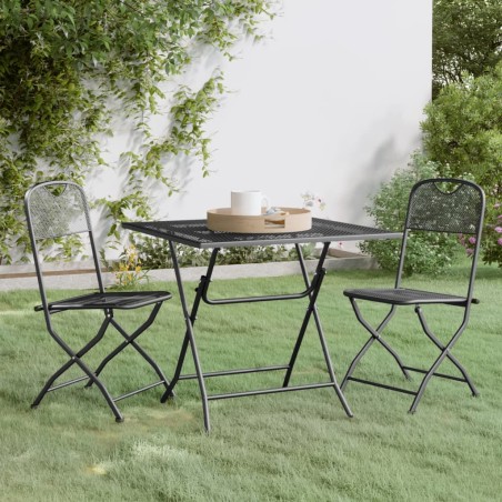 vidaXL Set de comedor de jardín 3 pzas malla metal expandido antracita