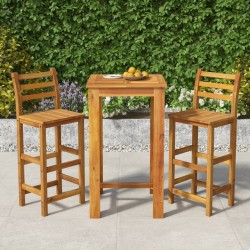vidaXL Mesa y taburetes altos de jardín 3 pzas madera maciza acacia