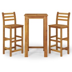 vidaXL Mesa y taburetes altos de jardín 3 pzas madera maciza acacia