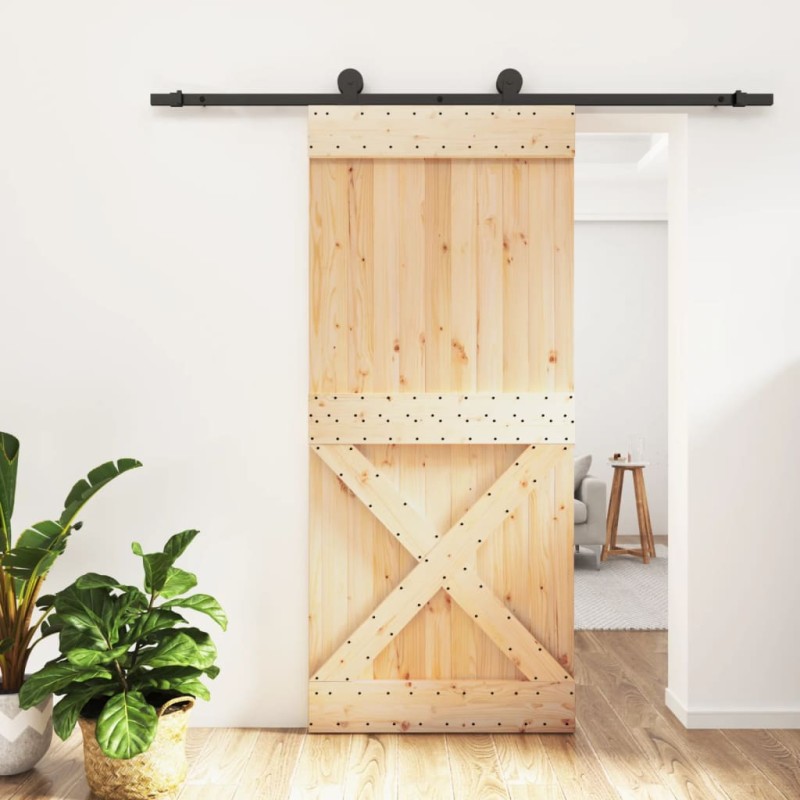 vidaXL Puerta corredera con herrajes madera maciza de pino 90x210 cm vidaXL Puerta corredera con herrajes madera maciza de pino 90x210 cm