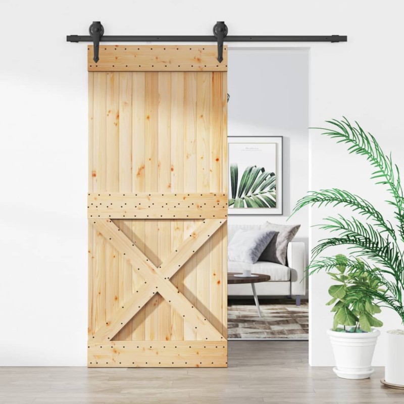 vidaXL Puerta corredera con herrajes madera maciza de pino 90x210 cm vidaXL Puerta corredera con herrajes madera maciza de pino 90x210 cm