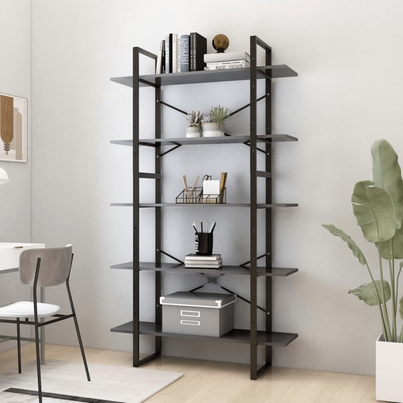 vidaXL Estantería 5 niveles madera ingeniería gris 100x30x175 cm vidaXL Estantería 5 niveles madera ingeniería gris 100x30x175 cm