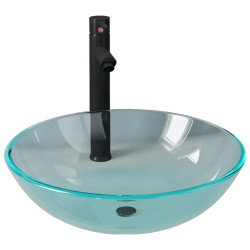 vidaXL Lavabo con grifo y tapón pulsador cristal templado transparente