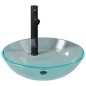 vidaXL Lavabo con grifo y tapón pulsador cristal templado transparente