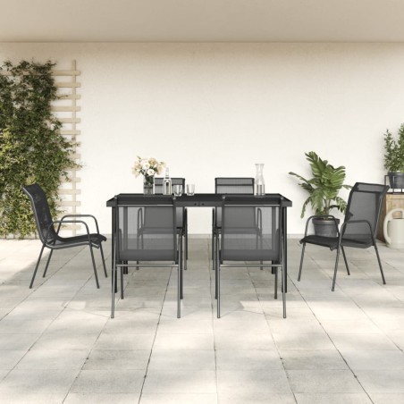 vidaXL Juego de comedor para jardín 7 piezas acero y textilene negro