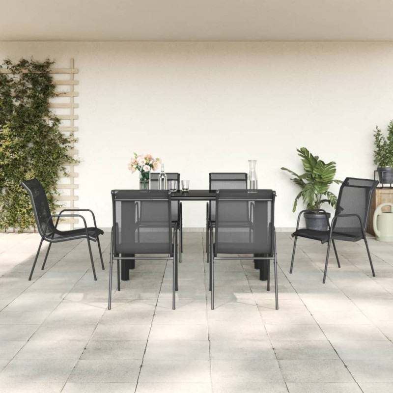 vidaXL Juego de comedor para jardín 7 piezas acero y textilene negro vidaXL Juego de comedor para jardín 7 piezas acero y textilene negro