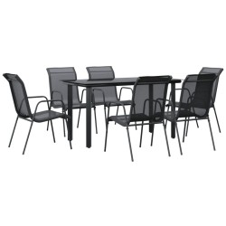 vidaXL Juego de comedor para jardín 7 piezas acero y textilene negro