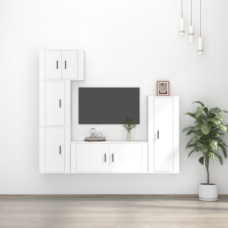 vidaXL Set de muebles para TV 5 piezas madera contrachapada blanco vidaXL Set de muebles para TV 5 piezas madera contrachapada blanco