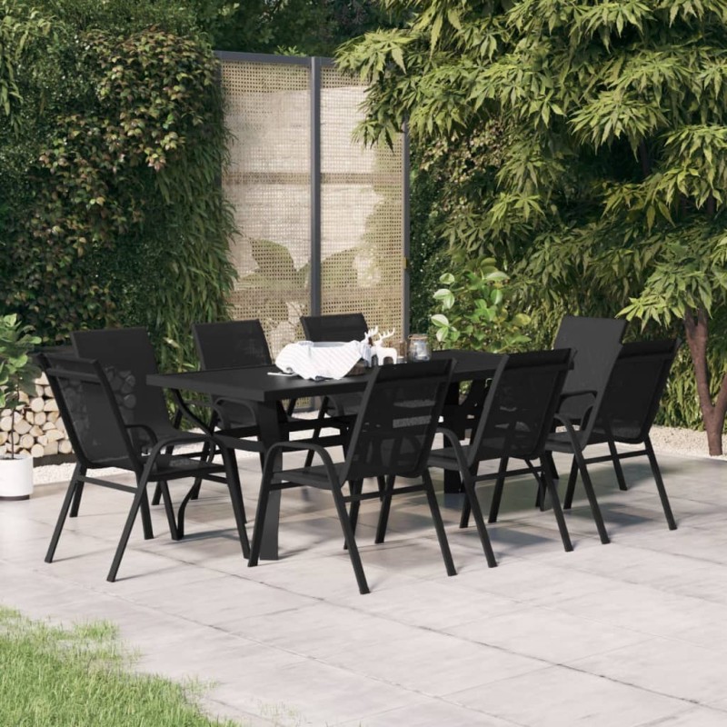 vidaXL Juego de comedor de jardín 9 piezas negro vidaXL Juego de comedor de jardín 9 piezas negro