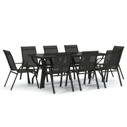 vidaXL Juego de comedor de jardín 9 piezas negro