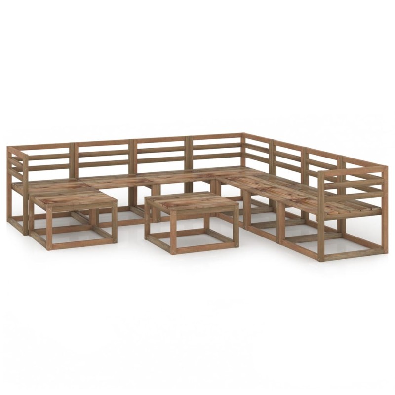 vidaXL Muebles de jardín 9 pzas cojines madera pino impregnada marrón vidaXL Muebles de jardín 9 pzas cojines madera pino impregnada marrón