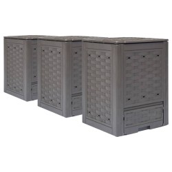 vidaXL Compostador de jardín 3 uds plástico ratán 60x60x83 cm 900 L