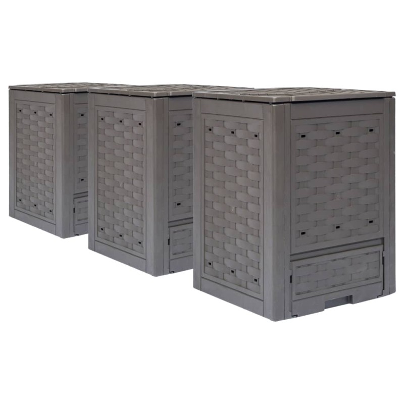 vidaXL Compostador de jardín 3 uds plástico ratán 60x60x83 cm 900 L vidaXL Compostador de jardín 3 uds plástico ratán 60x60x83 cm 900 L