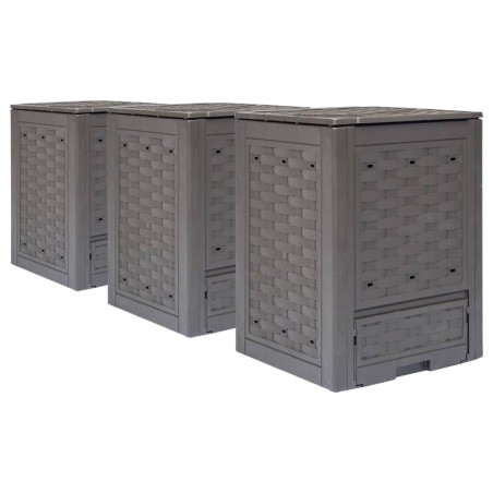 vidaXL Compostador de jardín 3 uds plástico ratán 60x60x83 cm 900 L
