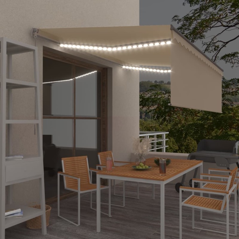 vidaXL Toldo manual retráctil con persiana y LEDs 4,5x3 m color crema vidaXL Toldo manual retráctil con persiana y LEDs 4,5x3 m color crema
