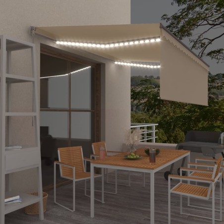 vidaXL Toldo manual retráctil con persiana y LEDs 4,5x3 m color crema