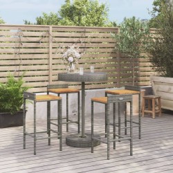vidaXL Mesa bar y taburetes jardín 5 pzas madera acacia ratán PE gris