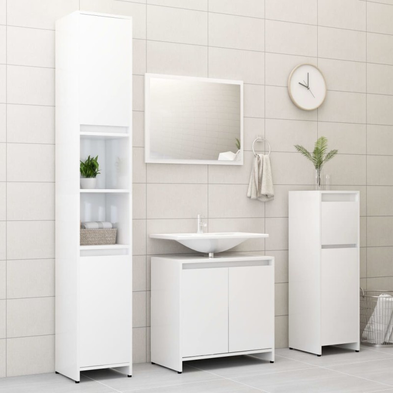 vidaXL Juego de muebles de baño 4 pzas madera ingeniería blanco brillo vidaXL Juego de muebles de baño 4 pzas madera ingeniería blanco brillo