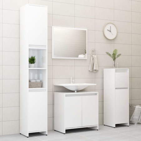 vidaXL Juego de muebles de baño 4 pzas madera ingeniería blanco brillo