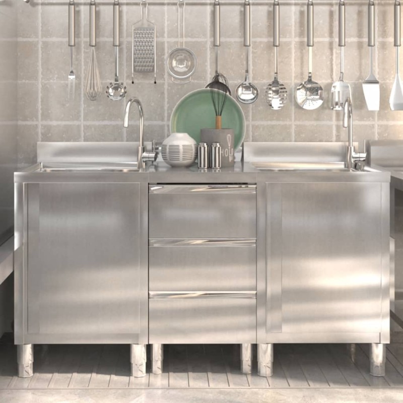 vidaXL Armarios de cocina comercial 3 unidades acero inoxidable vidaXL Armarios de cocina comercial 3 unidades acero inoxidable