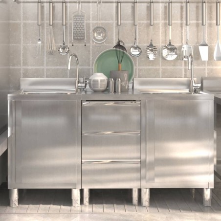 vidaXL Armarios de cocina comercial 3 unidades acero inoxidable 