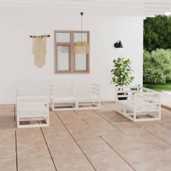 vidaXL Set de salón de jardín de 6 piezas blanco madera maciza de pino 