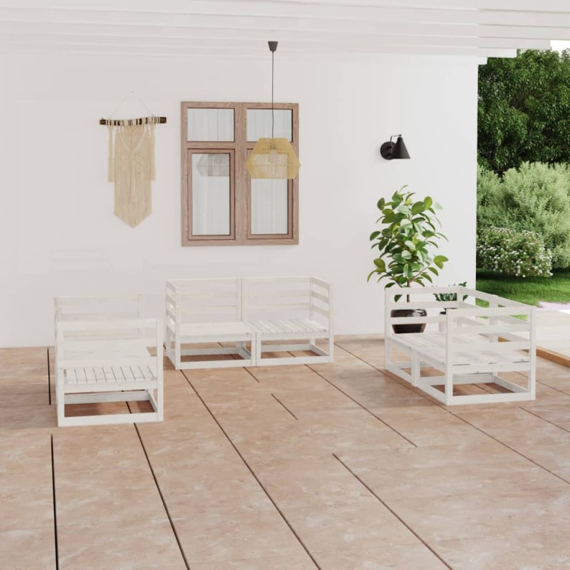 vidaXL Set de salón de jardín de 6 piezas blanco madera maciza de pino vidaXL Set de salón de jardín de 6 piezas blanco madera maciza de pino