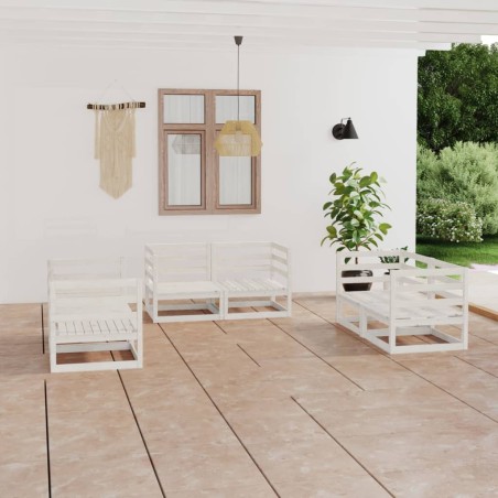 vidaXL Set de salón de jardín de 6 piezas blanco madera maciza de pino 