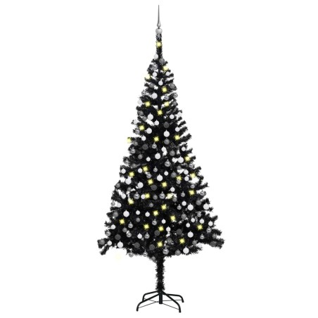 vidaXL Árbol de Navidad preiluminado con luces y bolas negro 240 cm