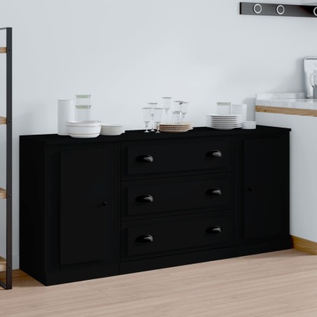 vidaXL Aparadores 3 piezas madera contrachapada negro